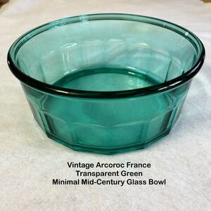 Vintage‎ Arcoroc France Transparent Green Minimal Mid-Century Glass Serving Bowl